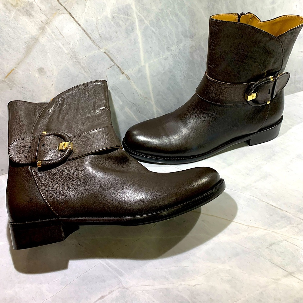 Napoleoni chocolate brown leather moto boots. Size 39